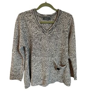 Willow Pullover Sweater Black Beige V Neck‎ Long Sleeve Pocket XL Extra Large